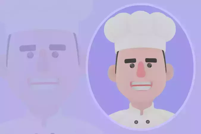 Stylized 3D Male Chef Character - Cartoon Cook Holding Burgers