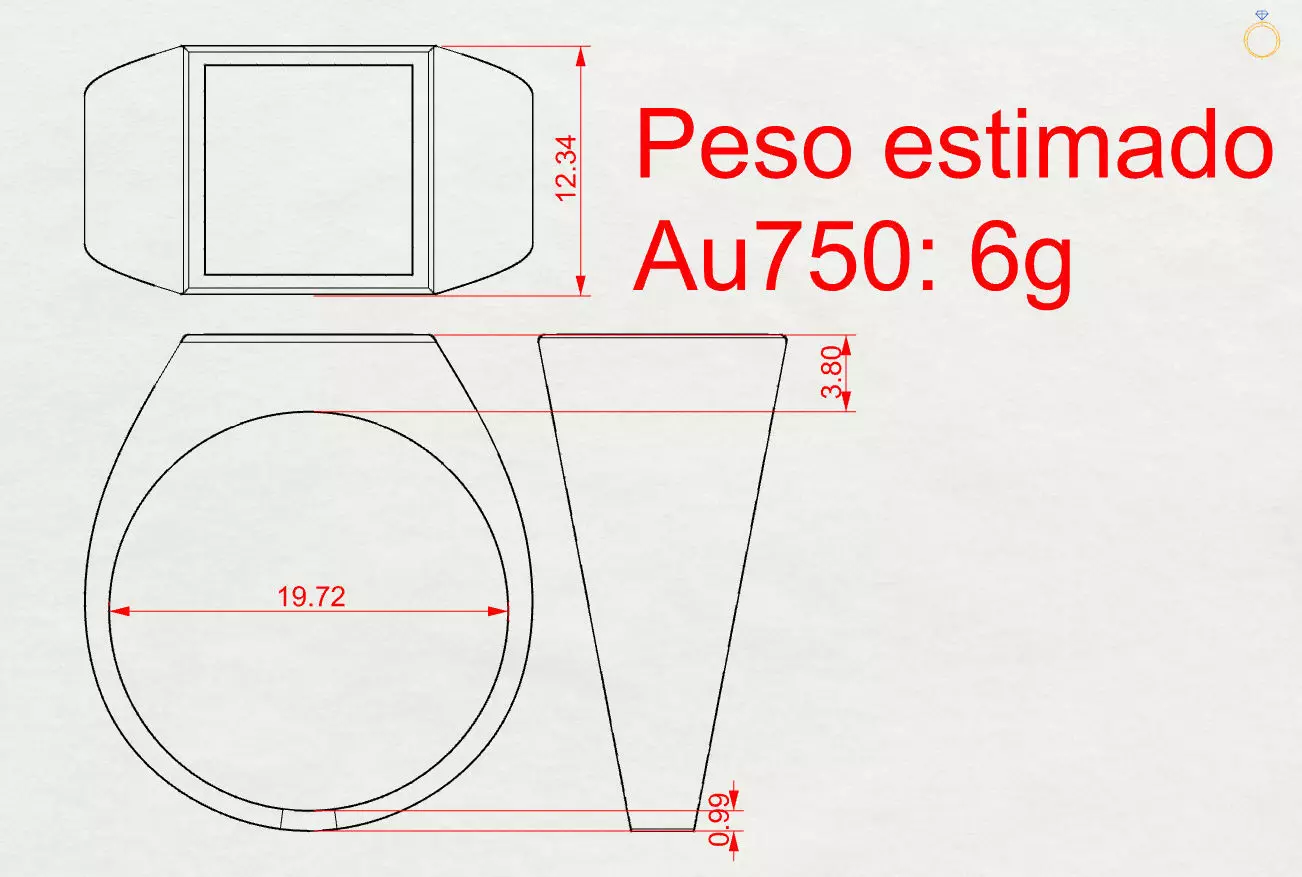 Square Signet Ring commanders ring 3D print model_3