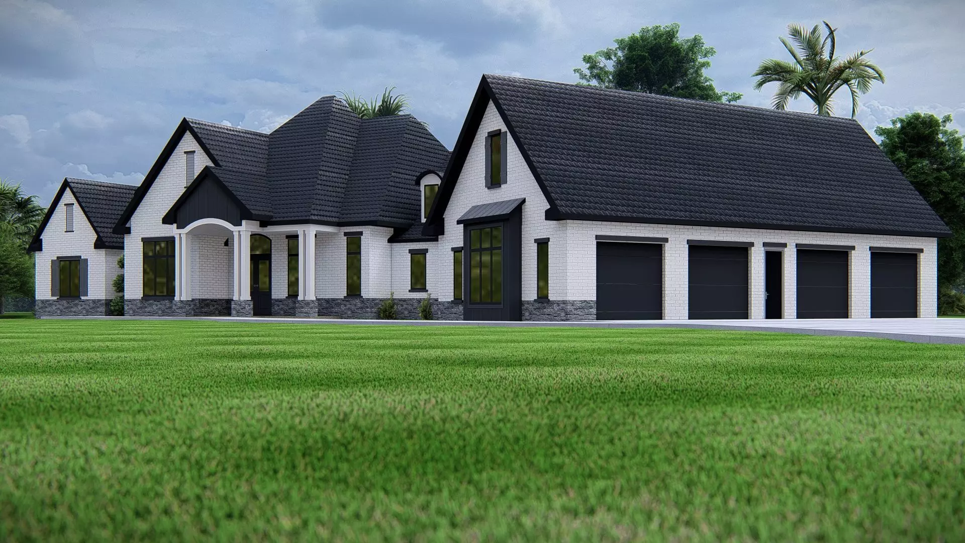 Luxury Modern Farmhouse with Brick Exterior House 3D Model 3D model_2
