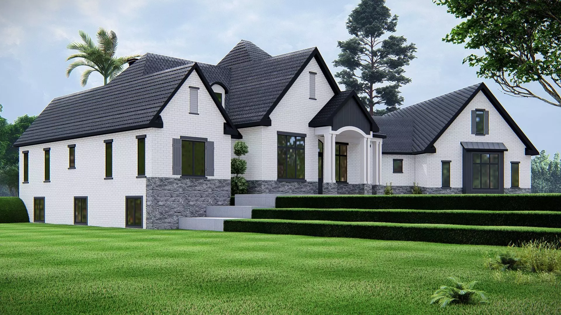 Luxury Modern Farmhouse with Brick Exterior House 3D Model 3D model_1