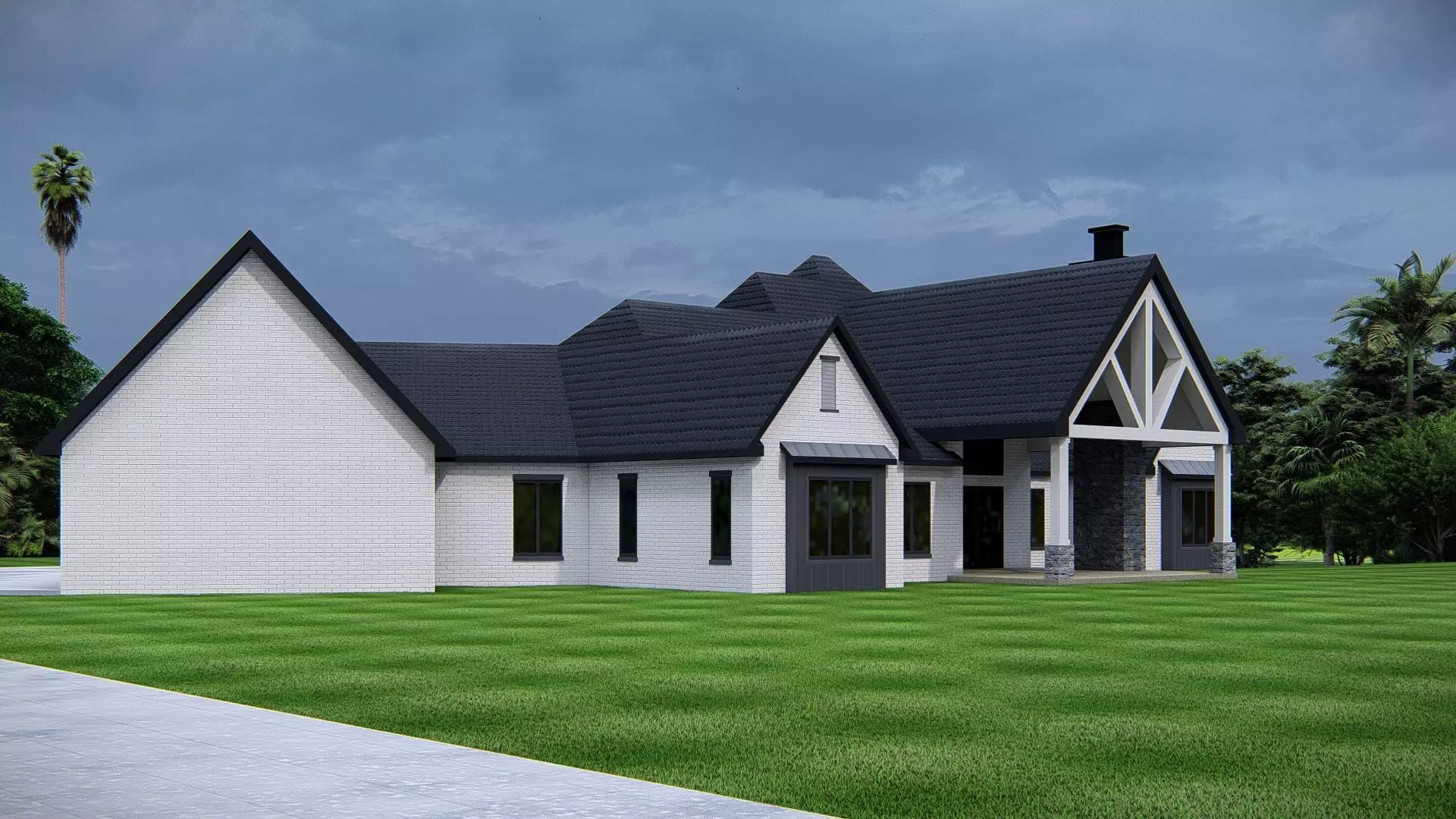 Luxury Modern Farmhouse with Brick Exterior House 3D Model 3D model_3
