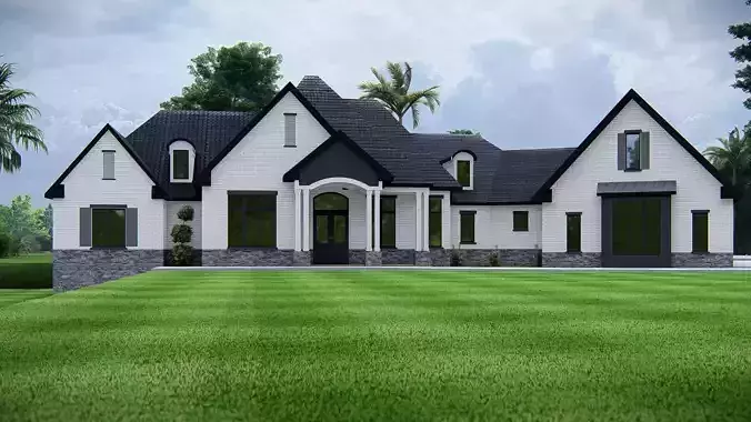 Luxury Modern Farmhouse with Brick Exterior  House 3D Model