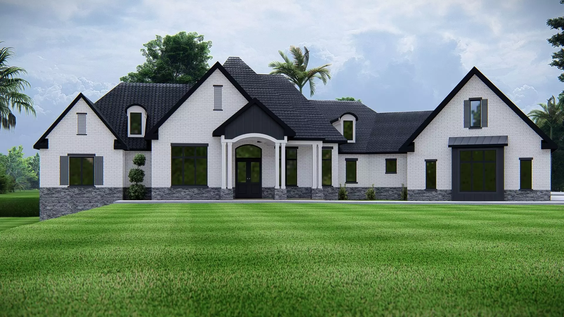 Luxury Modern Farmhouse with Brick Exterior House 3D Model 3D model_0