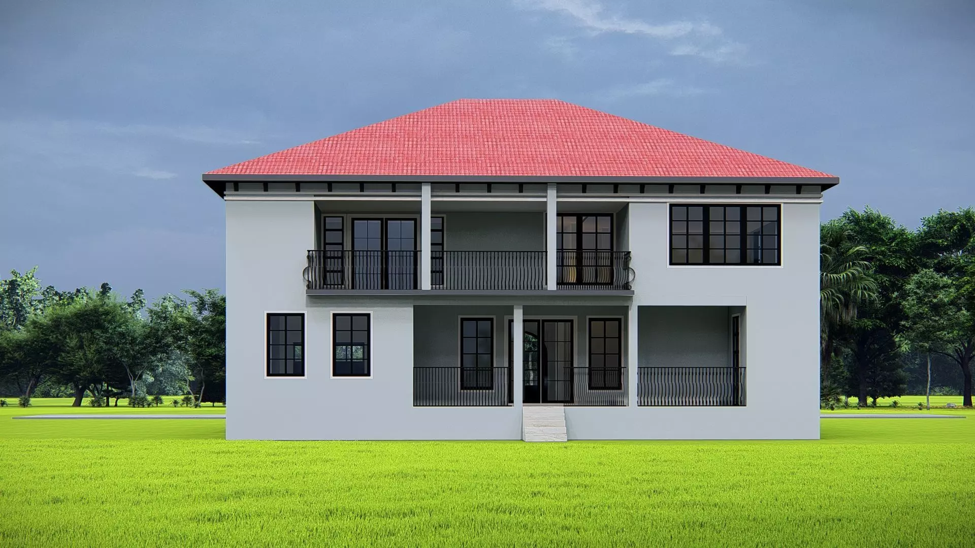 Elegant Mediterranean Style Two-Story Villa with Red Roof 3D model_3