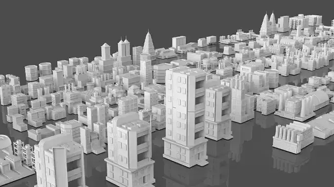 Low Poly City Buildings Pack Of 270 - Game Ready - Untextured  Low-poly 3D model 6