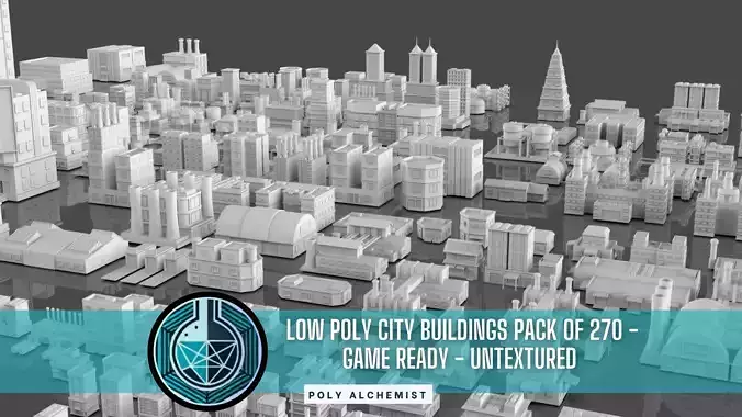 Low Poly City Buildings Pack Of 270 - Game Ready - Untextured  Low-poly 3D model