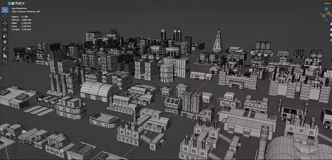 Low Poly City Buildings Pack Of 270 - Game Ready - Untextured  Low-poly 3D model 7