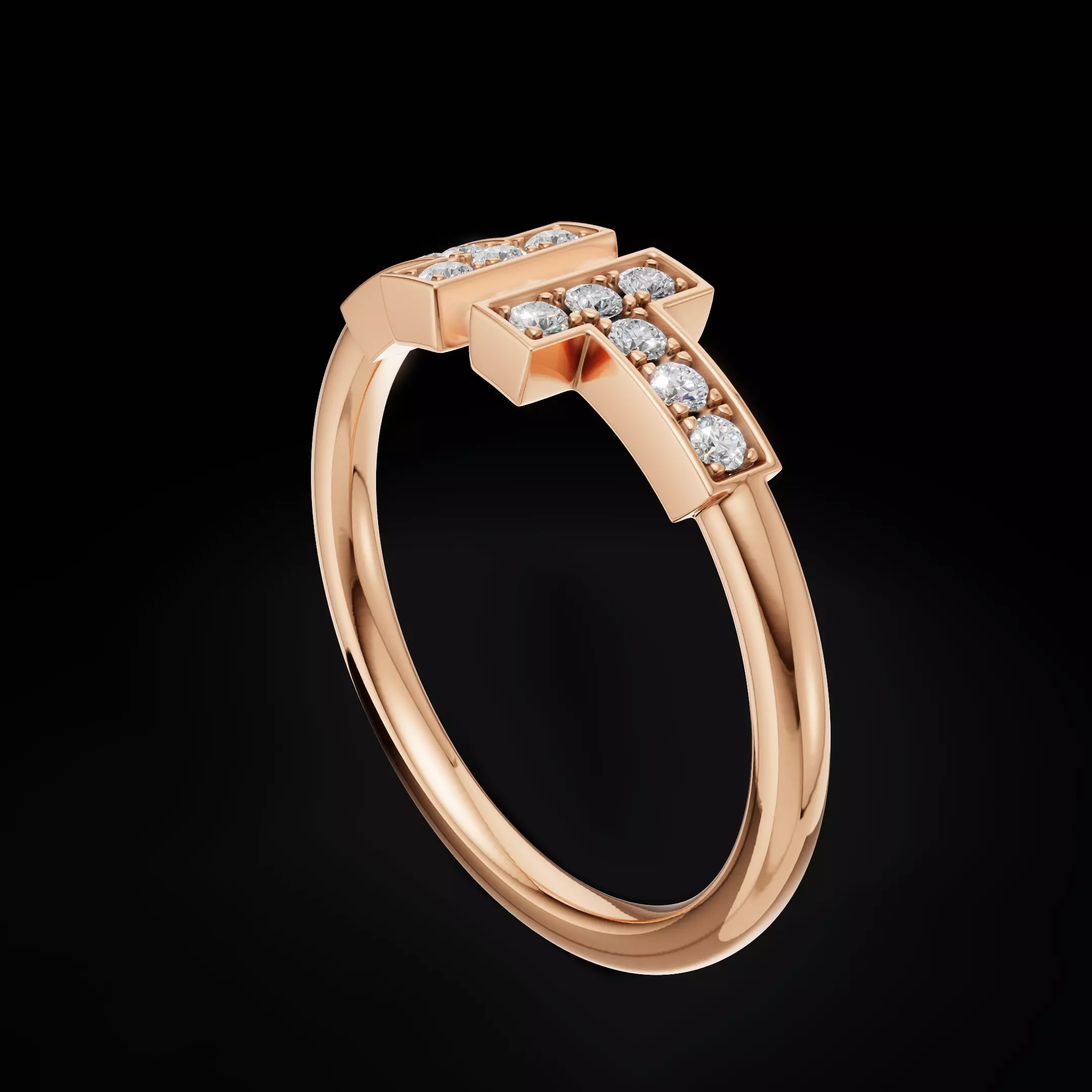 Open T Shaped Diamond Accent Ring 3D Model for Jewelry 3D print model