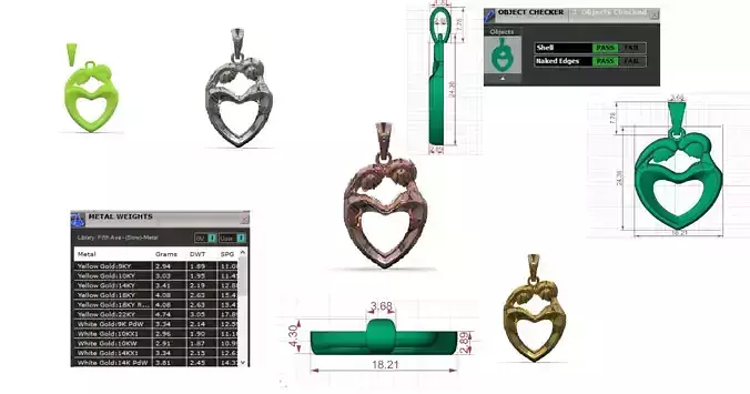 Gold stl 3dm Pendant with Heart Design Model gp0161