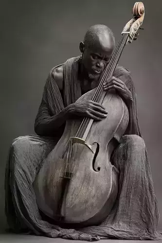 Sculptural Bass Player Elderly Man Double Bass 3D Low-poly 3D model