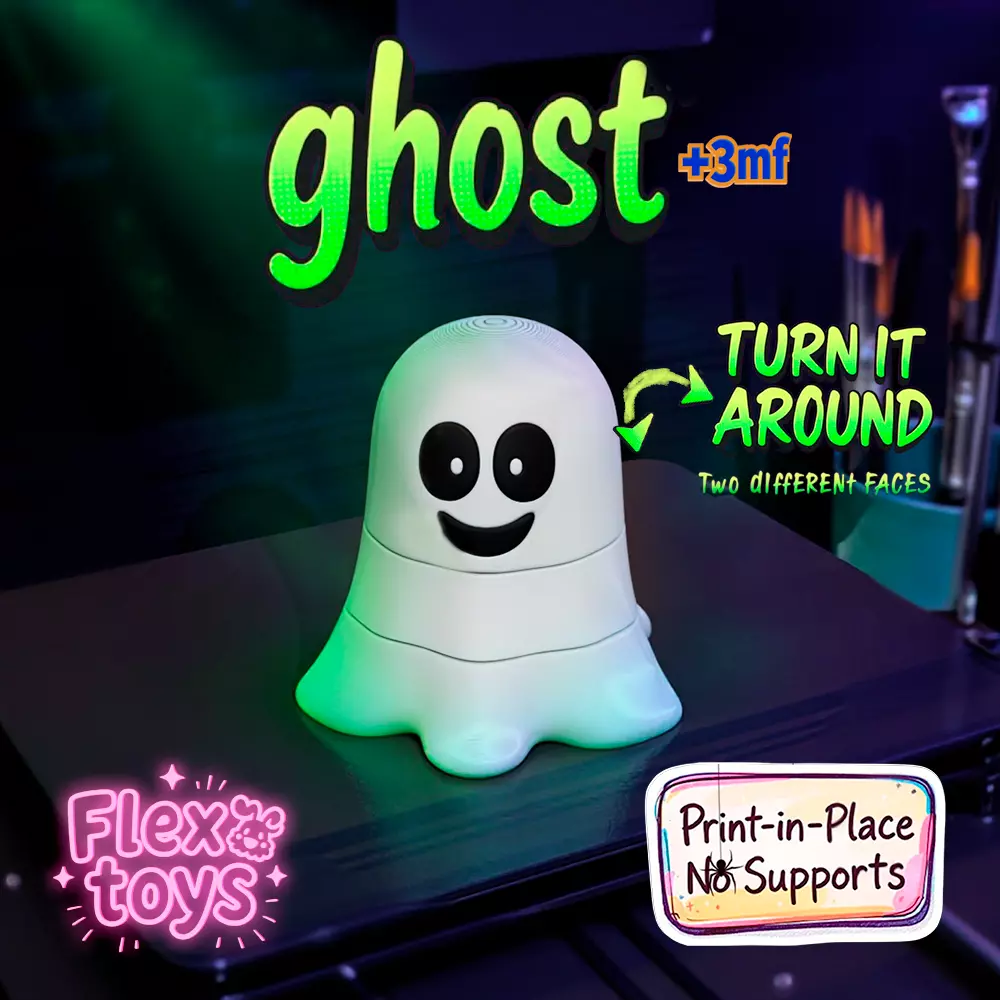 Ghost Toy Print-in-Place Rotating Head Figure for Halloween 3D print model