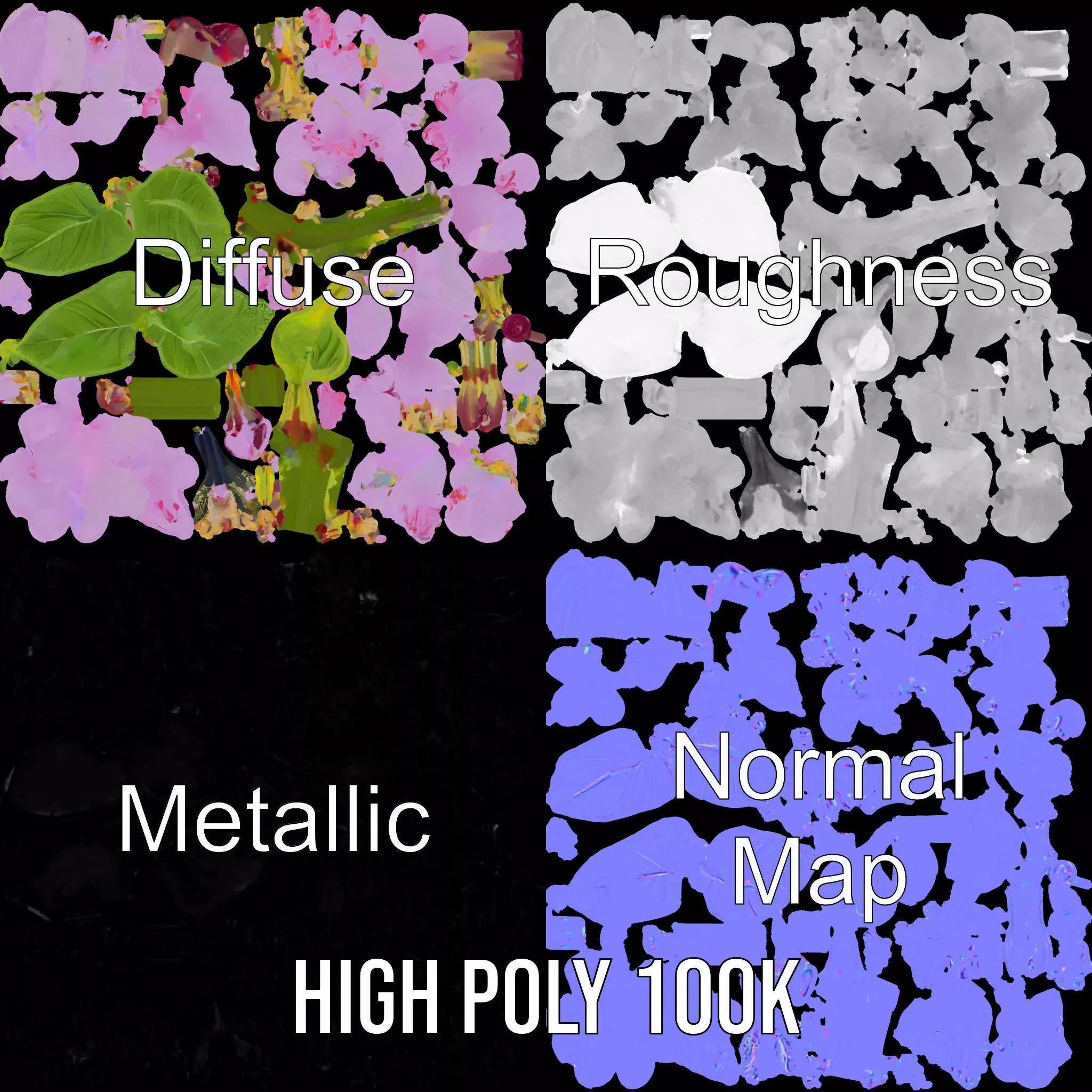 Lavender Floral Stalk model pack Low-poly 3D model_3