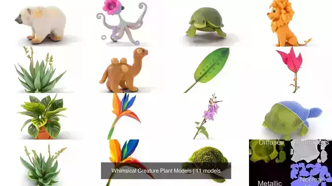 Whimsical Creature Plant Models 3D Model Collection