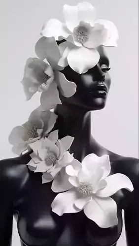 Black Mannequin White Flowers Sculptural Female Form 3D Low-poly 3D model