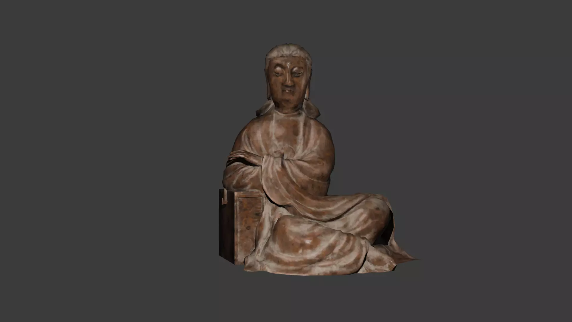 Low Poly Sitting Guanyin Avalokiteshvara Wooden 3D Model Low-poly 3D model_0