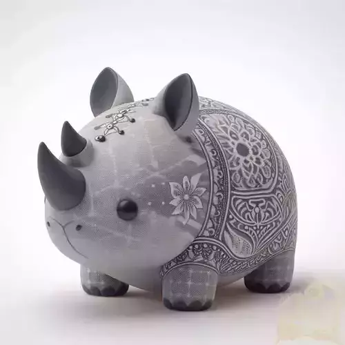 Decorative Rhino Bank Ceramic Intricate Mandala Patterns 3D Low-poly 3D model