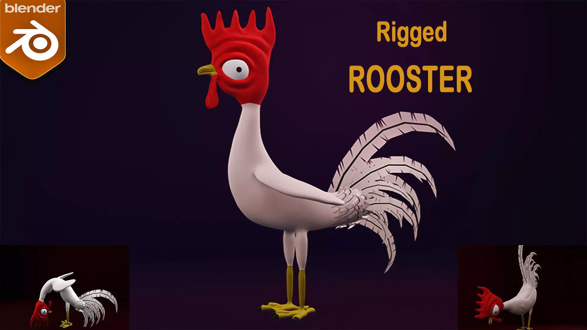 Funny 3D Rooster Character Low-poly 3D model_0