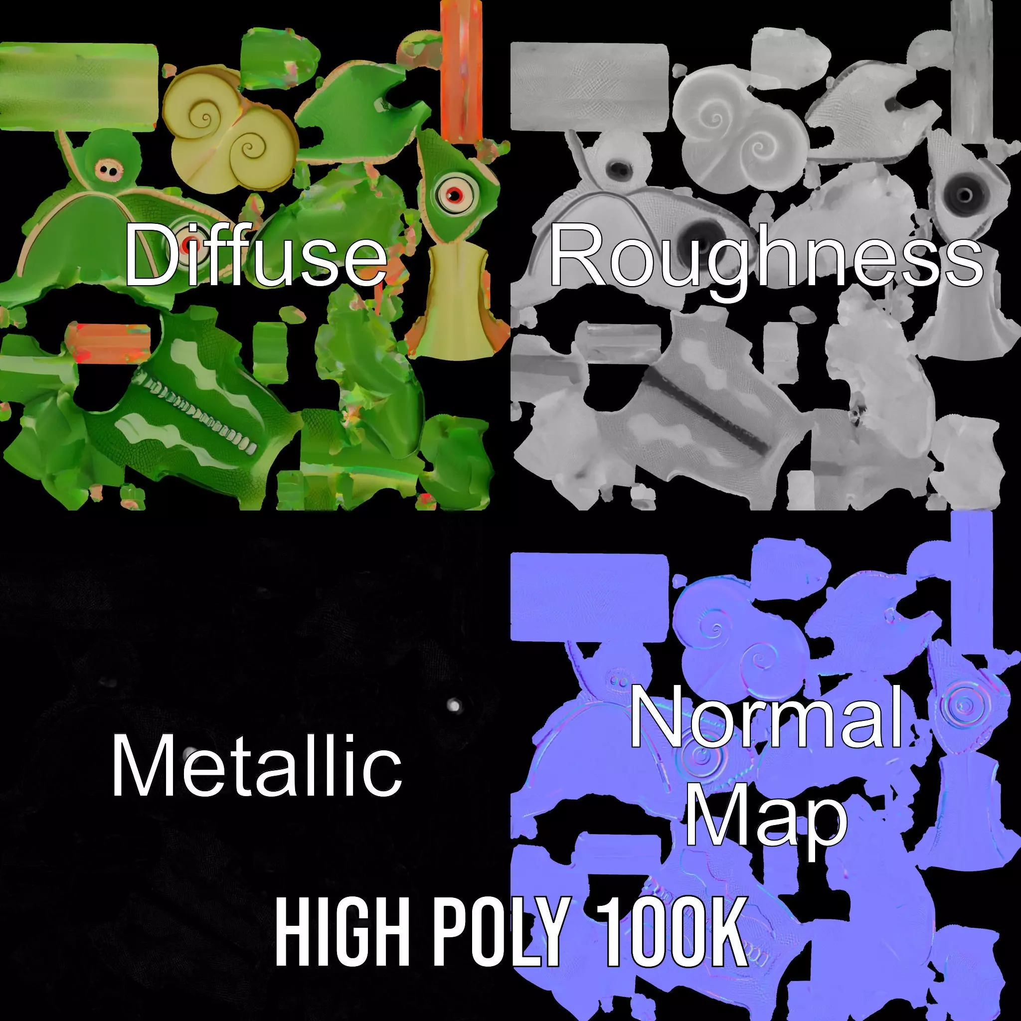 Green Chameleon Creature model pack Low-poly 3D model_3