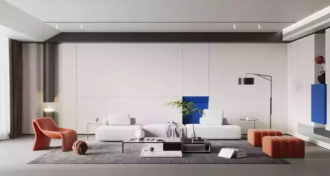 Livingroom and Kitchen interior scene 08