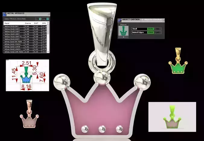Pink Crown and Enamel stl 3dm Pendant Model gp0416 3D print model
