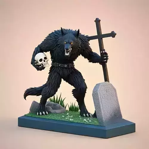 2362  Werewolf Howling  with Skull  3D Model
