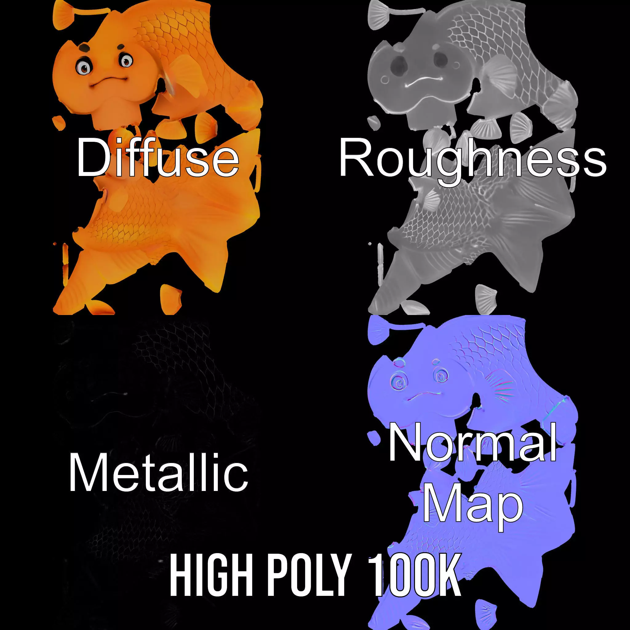 Cheerful Orange Goldfish model pack Low-poly 3D model_4