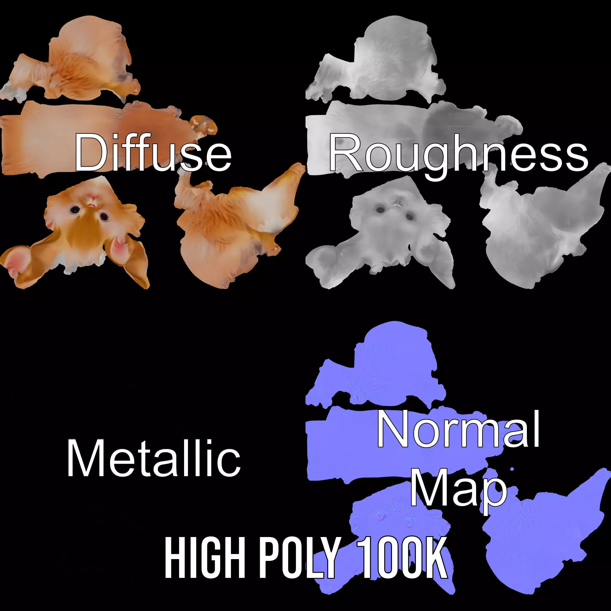 Fluffy Peach Rabbit model pack Low-poly 3D model_4