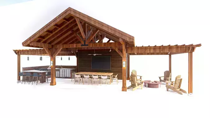 Rustic Timber Pavilion with Outdoor Kitchen