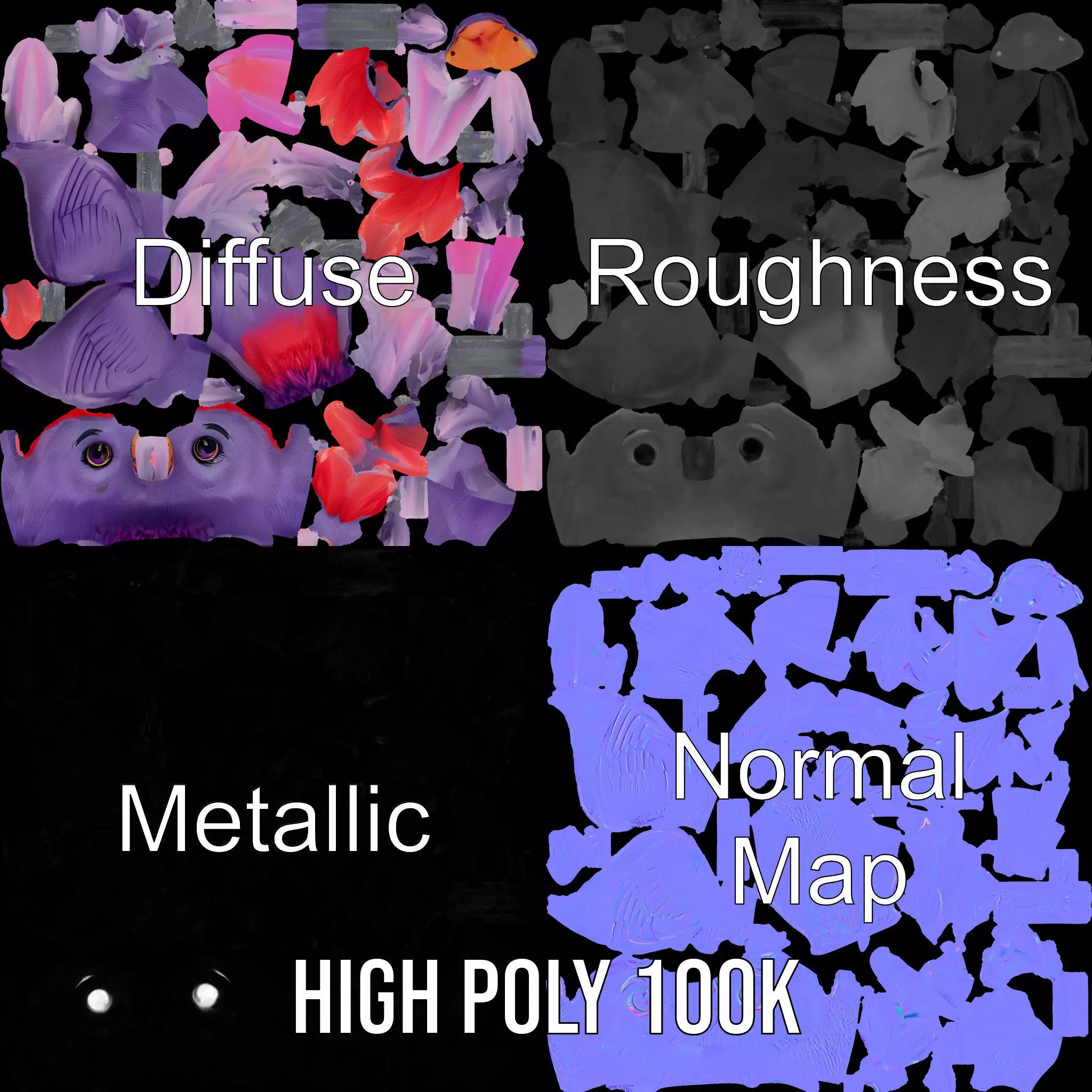 Vibrant Purple Bird model pack Low-poly 3D model_4