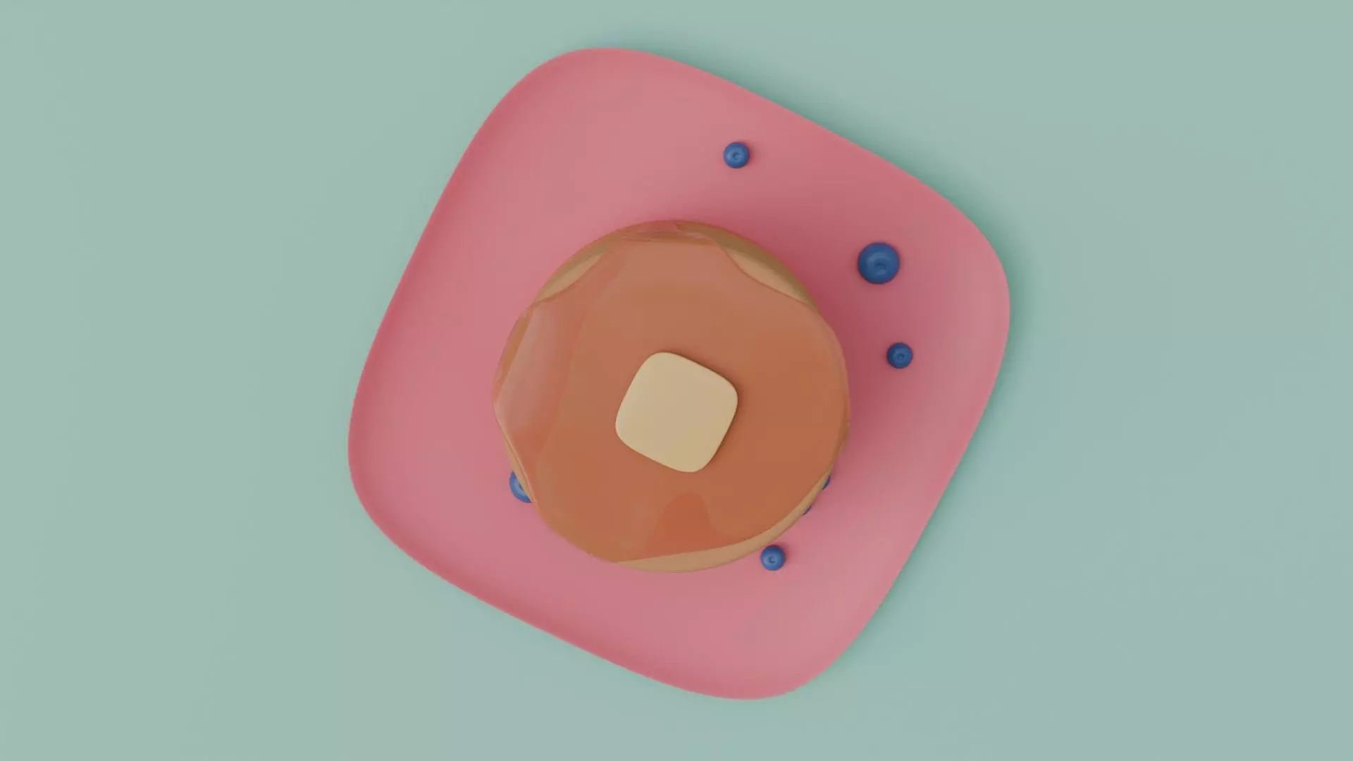 Stylized Pancakes with Blueberries and Plate 3D model_1
