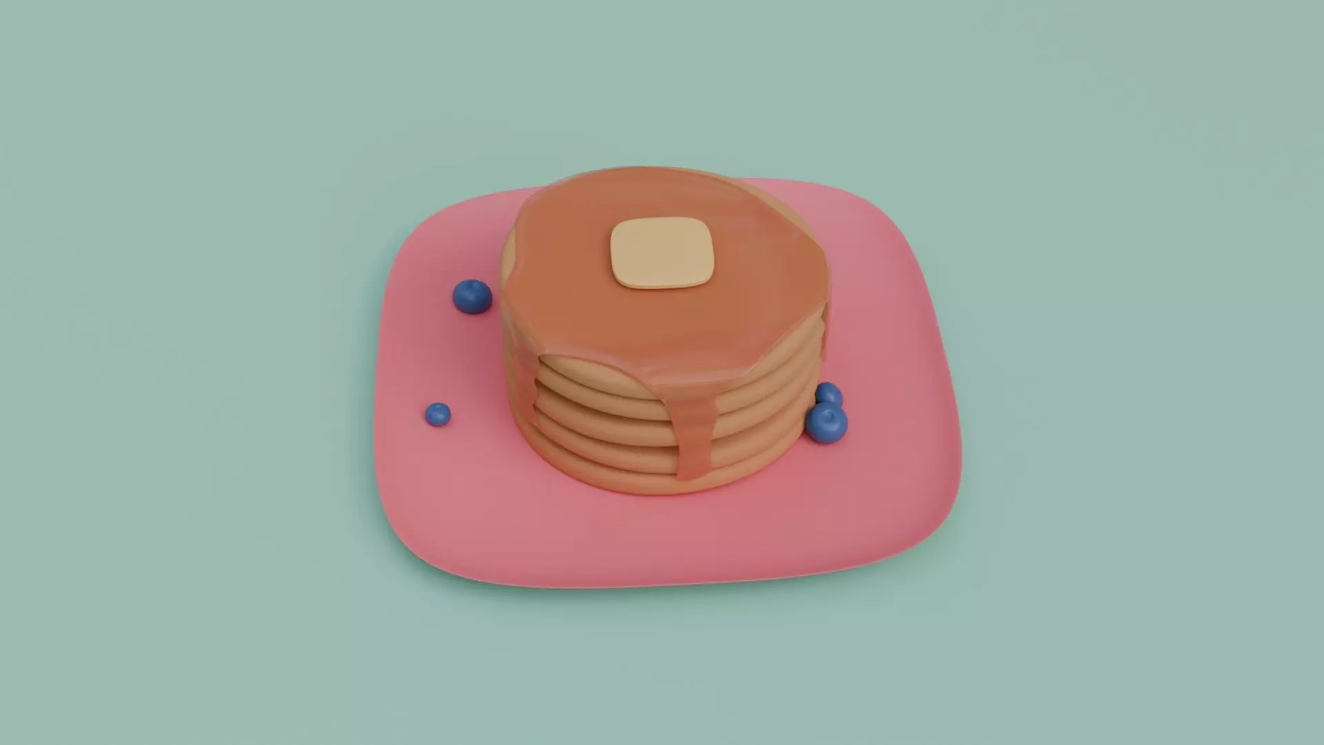 Stylized Pancakes with Blueberries and Plate 3D model_4