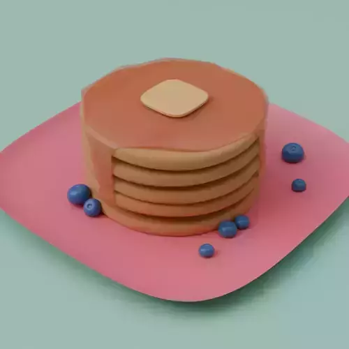 Stylized Pancakes with Blueberries and Plate