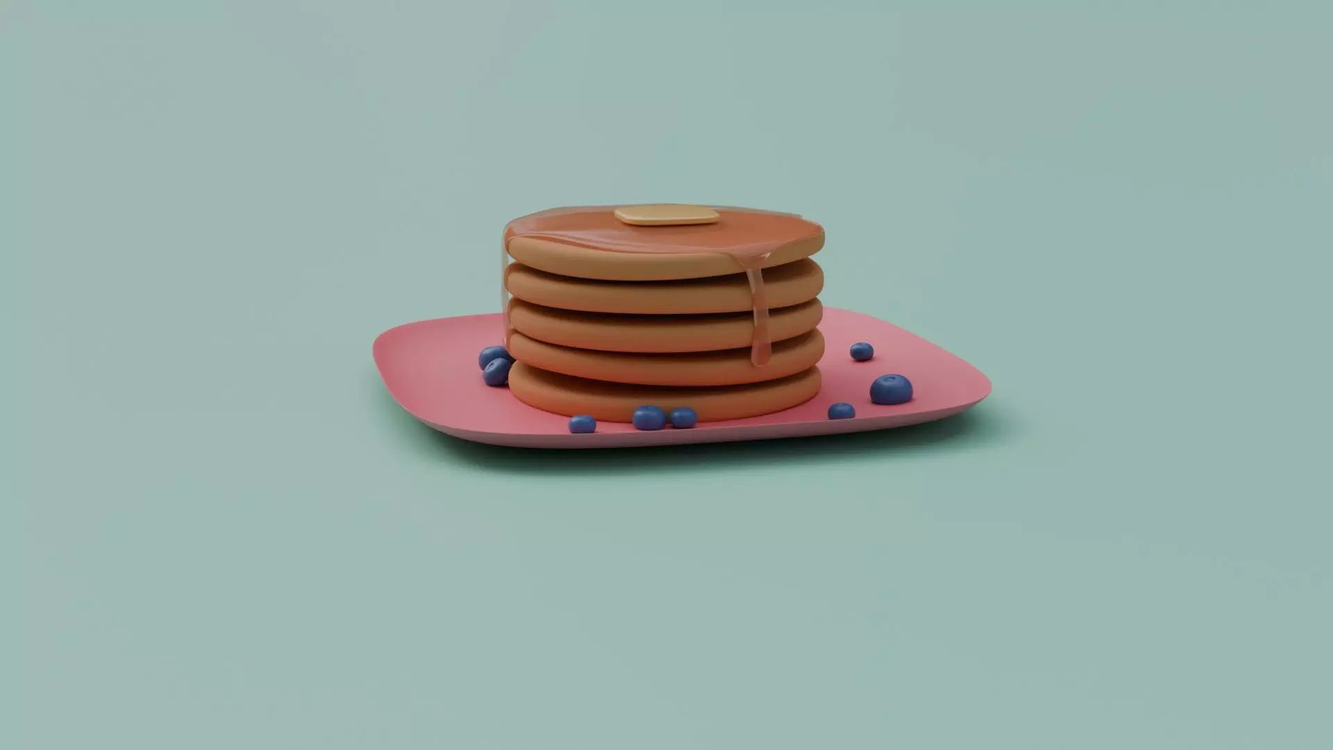 Stylized Pancakes with Blueberries and Plate 3D model_2