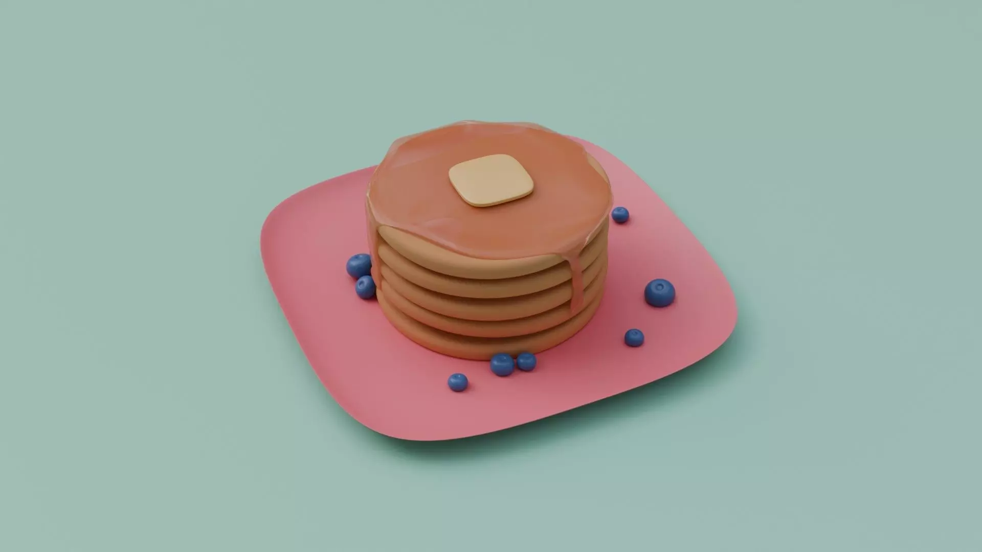 Stylized Pancakes with Blueberries and Plate 3D model_3
