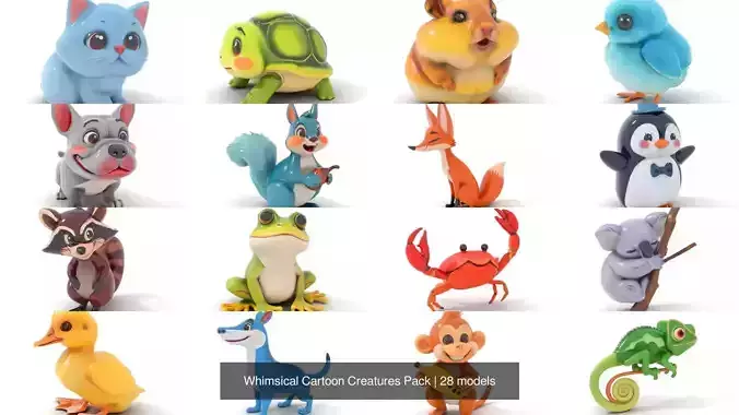 Whimsical Cartoon Creatures Pack 3D Model Collection
