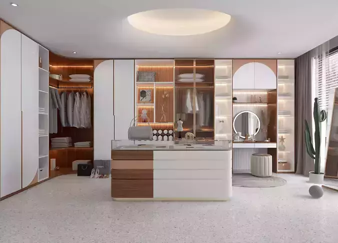 Dressing room Wardrobe closet full Scene