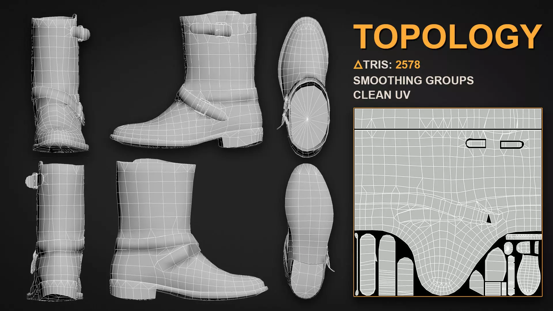 Old leather boot Low-poly 3D model_5