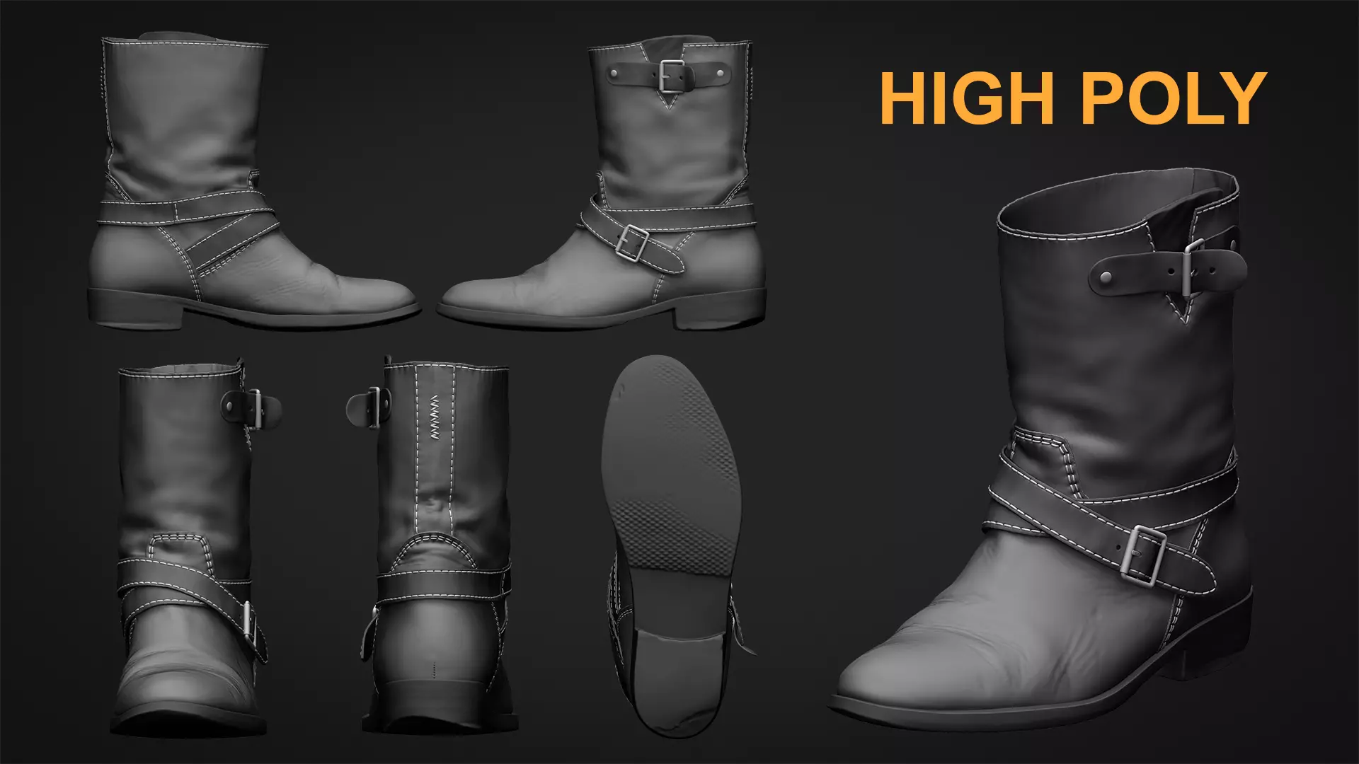 Old leather boot Low-poly 3D model_6