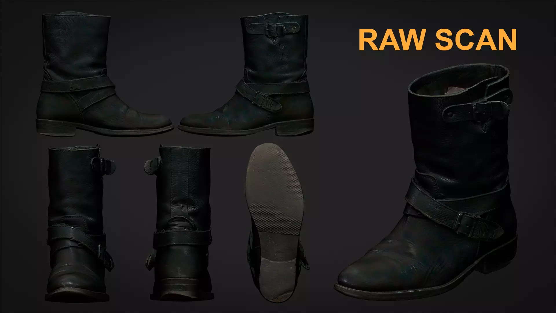 Old leather boot Low-poly 3D model_7