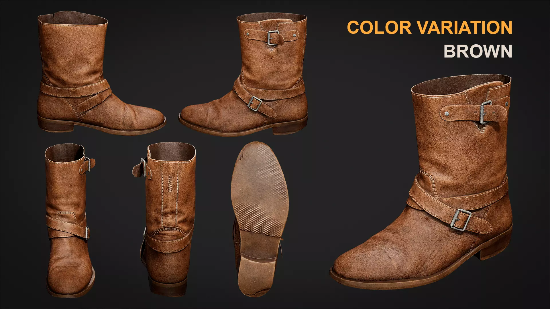 Old leather boot Low-poly 3D model_3