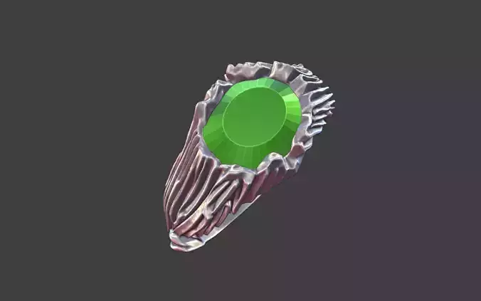 organic rock texture ring  with oval faceted gemstone