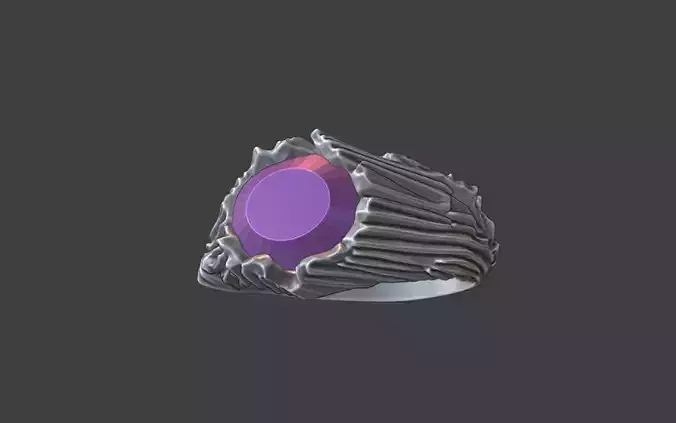 organic rock texture ring  with oval faceted gemstone 3D print model