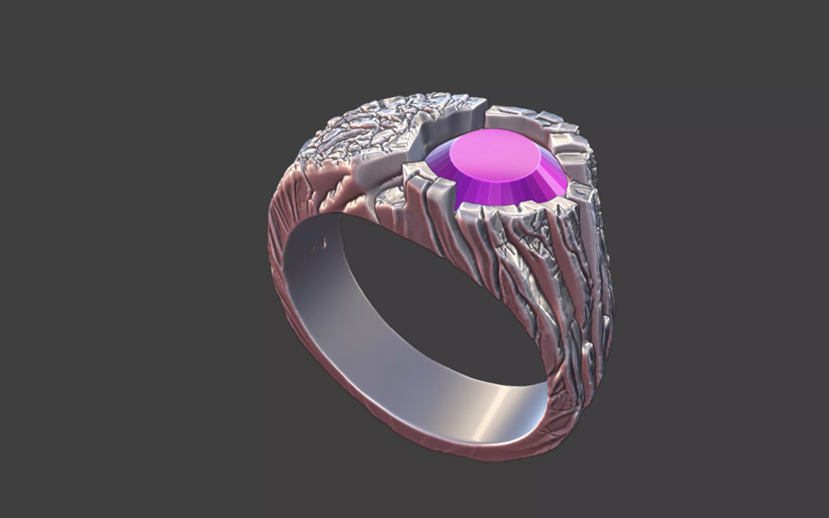 organic rock texture faceted gemstone ring v2 3D print model