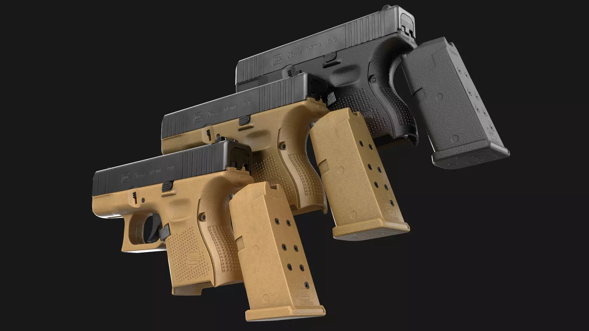 Glock 26 plus 27 Gen 5 Game Ready Low-poly 3D model_6