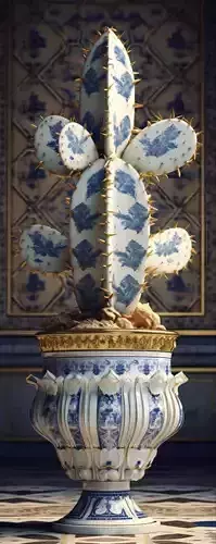 Porcelain Cactus Sculpture Patterned Plant Ornate Vase 3D Low-poly 3D model