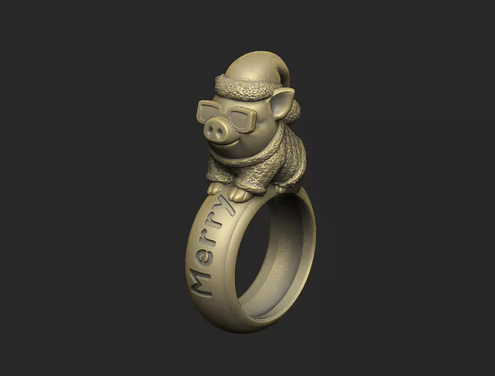 Pig child Christmas noel snow cap Chibi cartoon simple design 3D print model_0