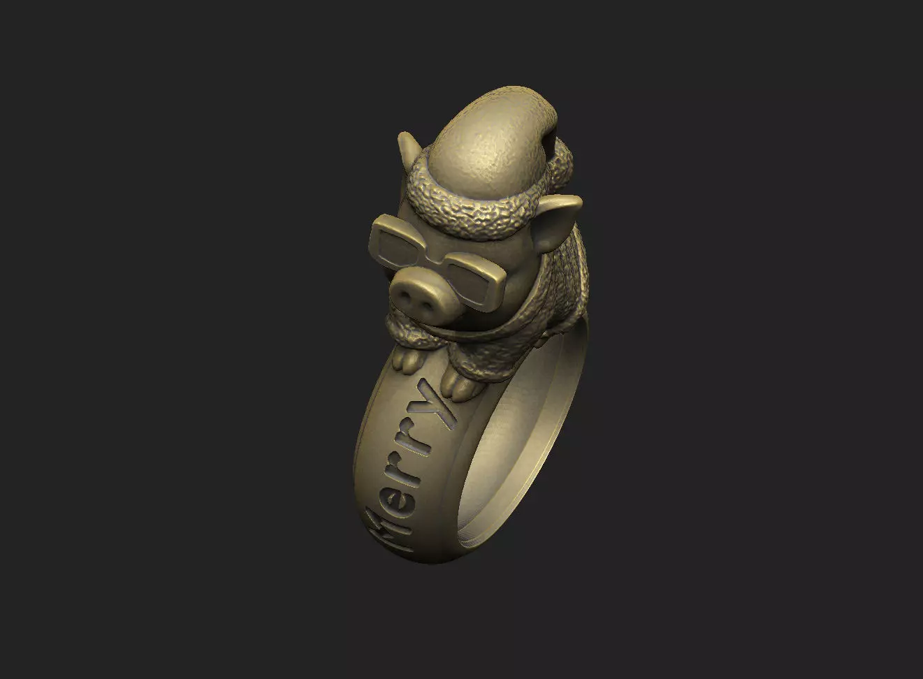 Pig child Christmas noel snow cap Chibi cartoon simple design 3D print model_6