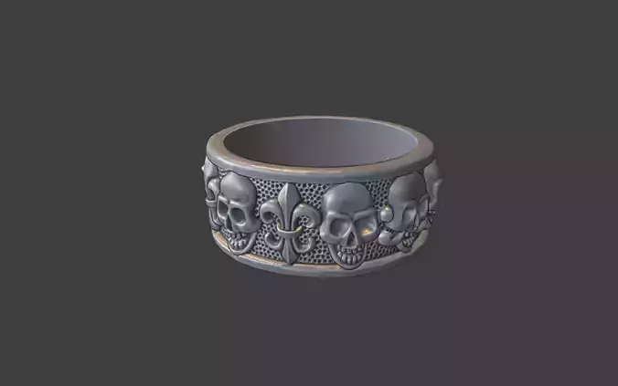 skull fleur du lis band ring
