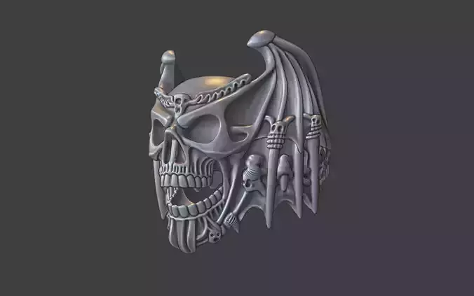 skull bat wing ring rough textured