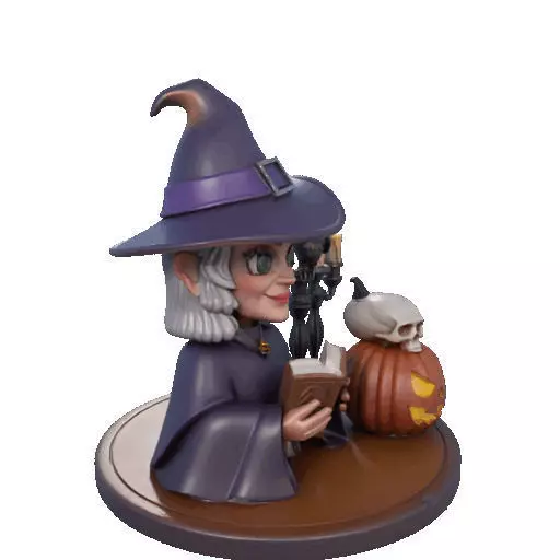 2365Halloween Witch with Spell book Skull Raven 3D print model_11